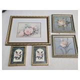 Lot of 5 Decorative Floral Framed Prints