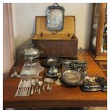 Trunk & estate lot of vintage silver plated items