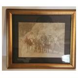 Vintage framed photo of 5 people on horses