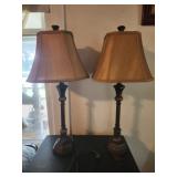 Two dark brown and beige lamps