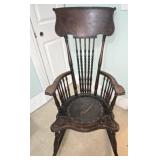 Antique Dark Brown Wood Carved Rocking Chair