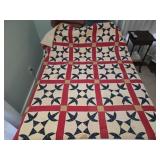 Approx 72" by 76" red white and blue antique