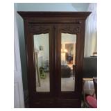 Antique wood beveled edge mirror chifferobe