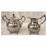 Vintage silver plated ornate cream & sugar set