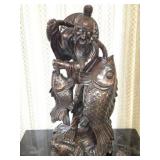 Vintage Chinese Hand Carved Large Fisherman Statue