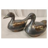 Pair of pewter and bronze duck trinket dishes