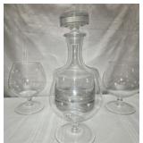 Vintage Glass decanter with 3 glasses