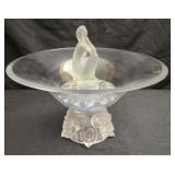 Large decorative glass bowl with flower frog