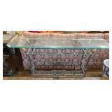 Beautiful Metal & Brass Glass Top Foyer Table