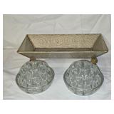 Glass Tray with 2 Glass Frogs Flower Holders