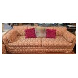 Long Red & Cream Upholstered Couch VERY CLEAN