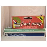 Box of plastic food wrap and tin foil