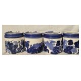 Set of 4 Blue & White Hand Painted Cannisters