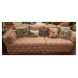 Long Red & Cream Upholstered Couch VERY CLEAN