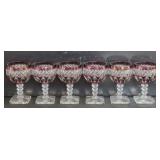 Set of 6 Cranberry Cut Crystal Stemmed Glasses