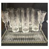 Heavy crystal tray and glasses