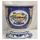 Large Blue & White Ceramic Planter & Stand