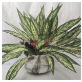 Multicolored art glass vase with faux plant
