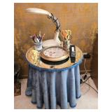Card Board Table w Glass Top & Misc Items