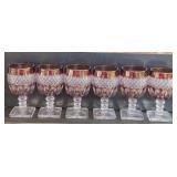 Set of 6 Cranberry Cut Crystal Stemmed Glasses
