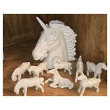Lot of 9 Ceramic Decorative Horses & Unicorn