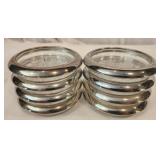 8 silver plated and glass ash trays