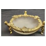 Frosted glass and metal ash tray