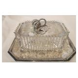 Silver plated and glass butter dish