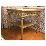 Vintage French Table w Brass Accents & Marble Top