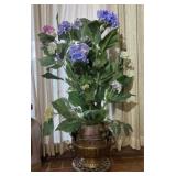 Large Vintage Brass pot with faux plants