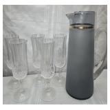 Vintage Glass pitcher with 5 crystal glasses