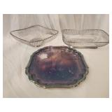 2 silver plated baskets and 1 plate