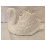 White ceramic swan planter