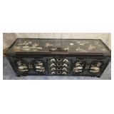Korean Black Laquer Mother Pearl glass top cabinet