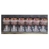 Set of 6 Cranberry Cut Crystal Stemmed Glasses