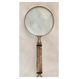 Magnifying Glass woth Carved Handle & Brass Trim