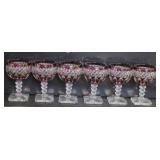 Set of 6 Cranberry Cut Crystal Stemmed Glasses