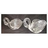 Pair of crystal swan candy dishes