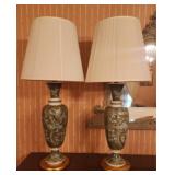 Pair of Vintage Large Green Italian Pottery Lamps