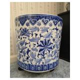 Blue and white ceramic planter