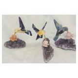 Trolleite & Sodalite Carved Stone Birds Amethyst