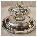 Pair of silver plated covered serving dishes