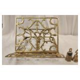 Solid brass book holder and two brass bells