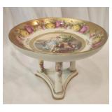 Hand painted porcelain candy dish on pedestals