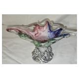 Decorative Blown Glass Piece w Metal Base