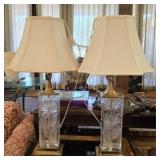 Beautiful Etched Crystal Lamps with Brass Base