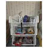 White Plastic shelf with purses and more