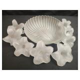 9 Hand blown frosted glass flowers and bowl