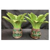 Pair of tiki style decorative candle holders