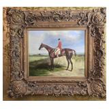 Gold Gilded Framed Vintage Jockey Painting Canvas